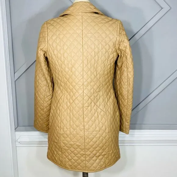 New Neiman Marcus Leather Collection Quilted Lamb Leather Trench Coat Neutral Ca - Picture 5 of 10
